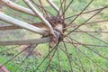 Bicycle wheel spokes closeup detail Royalty Free Stock Photo