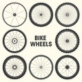 Bicycle wheel symbol vector illustration. Bike rubber mountain tyre, valve. Fitness cycle, mtb, mountainbike. Royalty Free Stock Photo