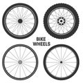 Bicycle wheel symbol vector illustration. Bike rubber mountain tyre, valve. Fitness cycle,mtb,mountainbike.