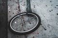 Bicycle wheel at the traffic sign