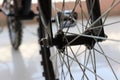 Bicycle Wheels with Front Wheel Spokes in Focus Royalty Free Stock Photo