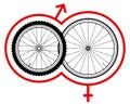 Bicycle wheels with symbols of venus and mars