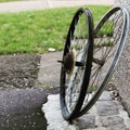 Bare Bicycle Wheels in Wester Hailes Edinburgh Royalty Free Stock Photo