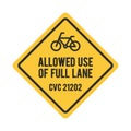 Bicycles allowed use of full lane sign. Vector illustration decorative design