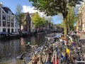 Bicycles along a canal in Amsterdam