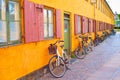 Bycicles old building wall. Copenhagen Royalty Free Stock Photo