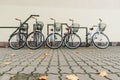 Bicycles on the background of a light wall