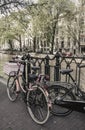 Bicycles on the bridge in  Amsterdam, Netherlands. Canals of Amsterdam Royalty Free Stock Photo