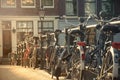 Bicycles on a bridge in Amsterdam, Netherlands