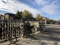 Bicycles on a bridge in Groningen Royalty Free Stock Photo