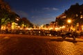 Bicycles on the canal bridge in Amsterdam at night. Colorful. Night Royalty Free Stock Photo