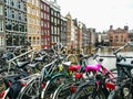 Bicycles, canals and antique buildings at the Old Central district of Amsterdam