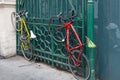 Bicycles chained to gate London