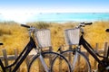 Bicycles couple parked in Formentera beach