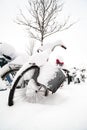Bicycles Covered in Snow in Lund, Sweden Royalty Free Stock Photo