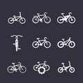 Bicycles, cycling, different bikes icons set