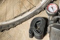 Mountain bike with punctured flat tire. Concept of bad luck and unforeseen Royalty Free Stock Photo