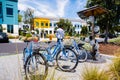 Bicycles in front of one of the buildings inside the Facebook`s main campus