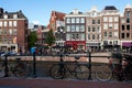 Bicycles in front of Prinsengracht canal in Amsterdam, Netherlands. Royalty Free Stock Photo