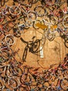 Bicycles hanging on the citadel wall at Calvi in Corsica