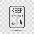 symbol Bicycles Keep Left Pedestrians Keep Right Sign on transparent background