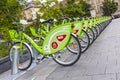 Bicycles of MOL BuBi public bike-sharing system in Budapest, Hungary Royalty Free Stock Photo