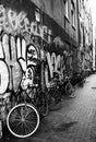 street photography with bicycles in Amsterdam city Holland - black and white photography