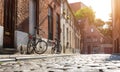 Bicycles at old building facade, cozy street Royalty Free Stock Photo