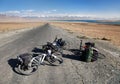 Bicycles on Pamir highway, Pamir mountains, Tajikistan Royalty Free Stock Photo