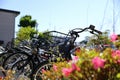 bicycles park on the sidewalk at kamakura.