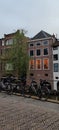 Bikes parked on the banks of a canal in Utrecht, the Netherlands Royalty Free Stock Photo