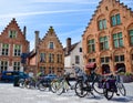 Bicycles are parked in front of historical buildings Royalty Free Stock Photo