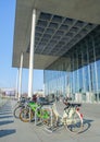 bicycles parked in front of the view of paul lobe haus which is administrative building belonging to reichstag seat of