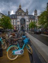 Bicycles parked outside Central Train Station of Antwerp