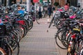 Bicycles parked in the streets of Amsterdam, the Netherlands. Green and sustainable transport. Alternative transportation