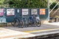 Bicycles parked at Stroud Railway station, Cotswolds, Gloucestershire, United Kingdom