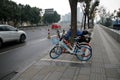 Bicycles parking floor in front of Dongwu New Century Grand Hotel in Huzhou/China