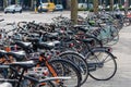 Bicycles parking in the street near blaak station in Rotterdam, Netherlands