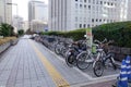 Bicycles parking on street in Tokyo, Japan