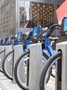 Bicycles for rent as part of the Citibike program in New York Ci