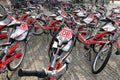 Bicycles for rent outside city train station in Wiesbaden, Hesse Royalty Free Stock Photo