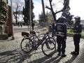 The bicycles of Rome's city policemen guard