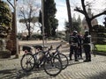 The bicycles of Rome's city policemen guard