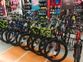 Bicycles in a sports store Royalty Free Stock Photo