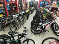 Bicycles in a sports store Royalty Free Stock Photo