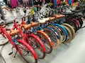 Bicycles in a sports store Royalty Free Stock Photo