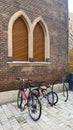 bicycles near the brick wall Royalty Free Stock Photo