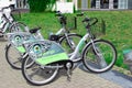 Bicycles are at the station.