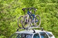 Bicycles on the trunk of the car. Royalty Free Stock Photo