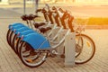 The bicycles are type of ecological and sporty public transport Royalty Free Stock Photo